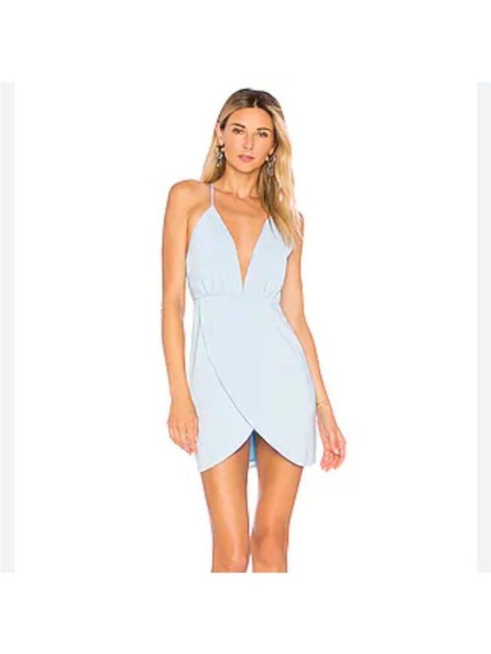 Superdown XS Light Blue Halter Wrap Mini Dress Adjustable Straps (bin J)